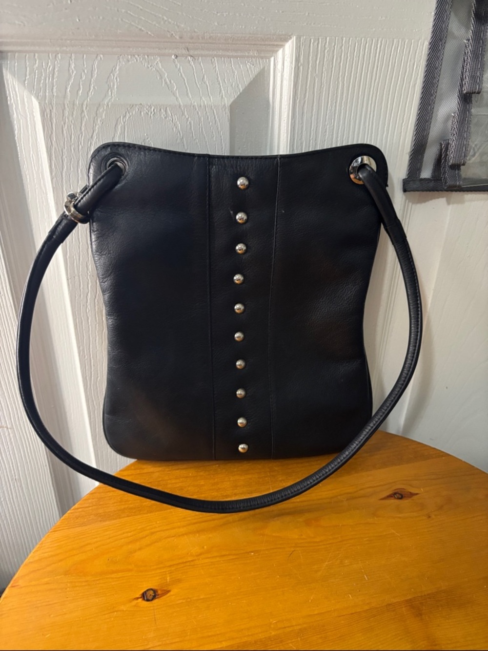 Black Studded Leather Shoulder Bag